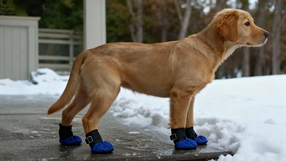 Protect Pets’ Paws During Winter - Use dog booties for long outdoor walks